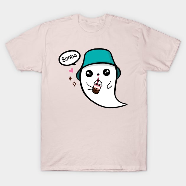 Cute Ghost Drinking Boba Milk Tea T-Shirt by lisanisafazrin